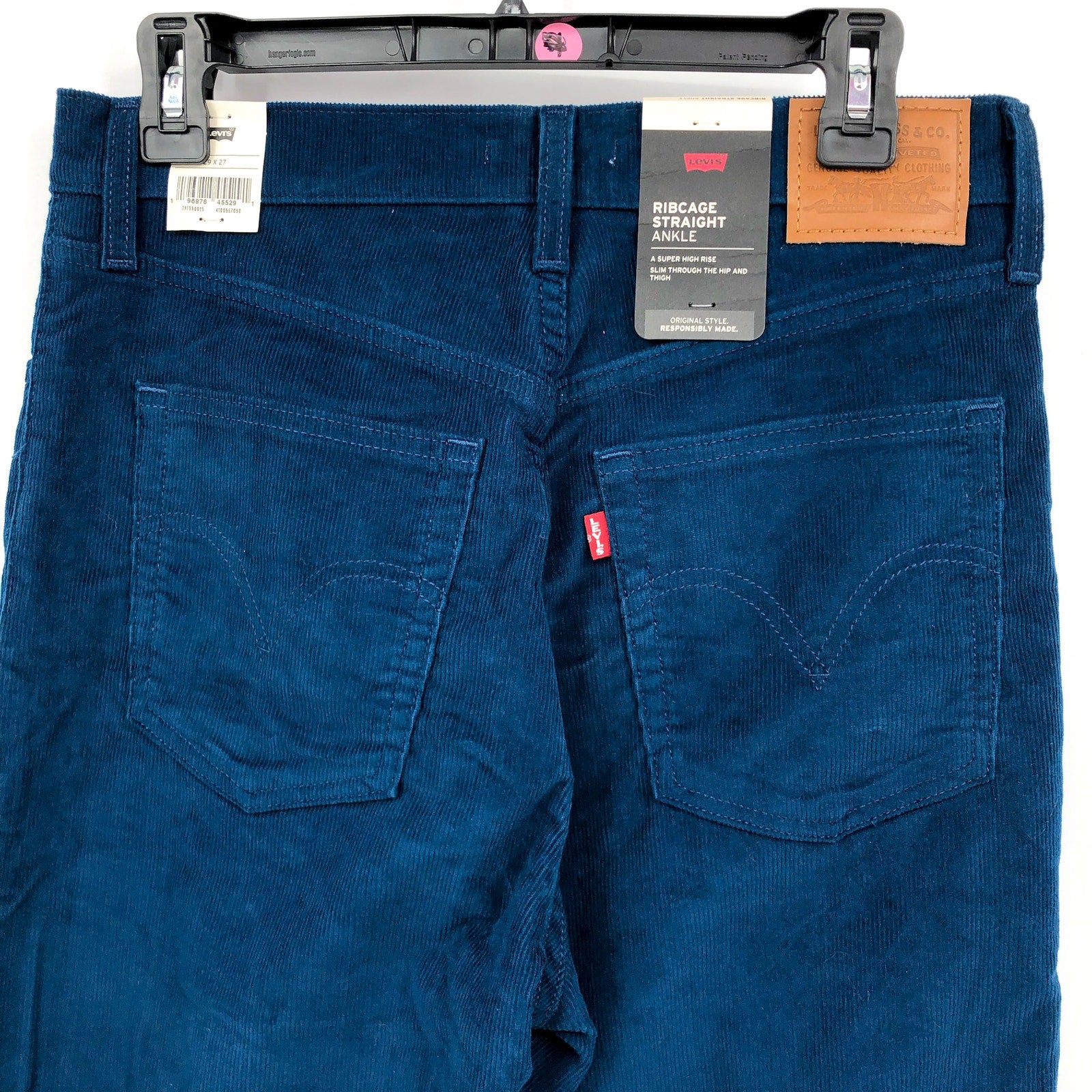 LEVI'S Ribcage Straight Ankle Corduroy Pants 29x27 US 8 Sea Blue 79755-0025 NWT