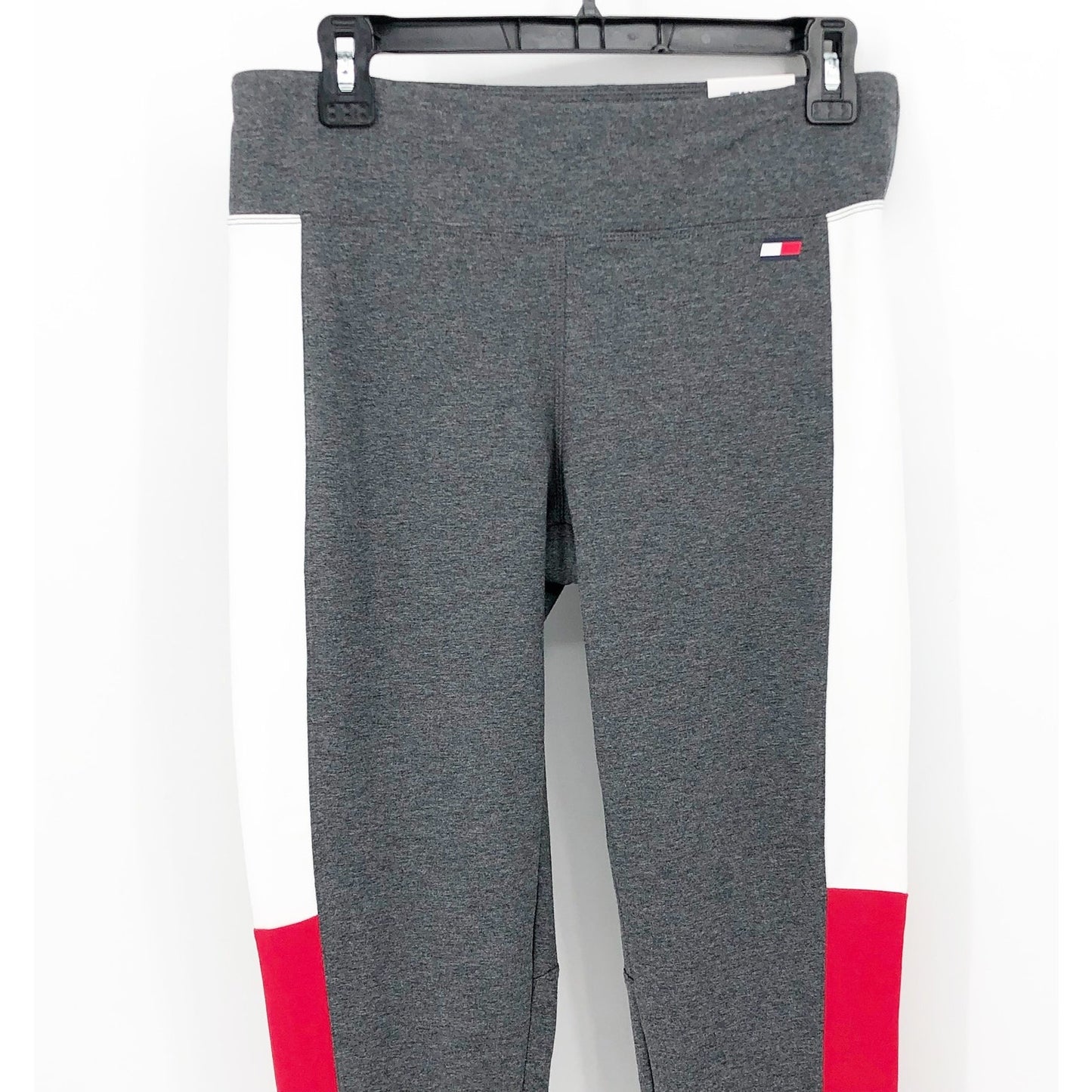 TOMMY HILFIGER SPORT Women's Performance Leggings Large Gray Flag Blocked NWT