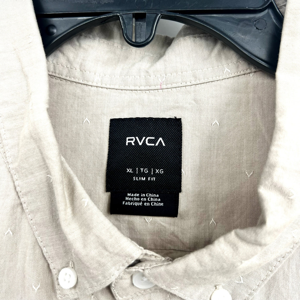 RVCA Men's That'll Do Dobby Short Sleeve Shirt XL Natural Tan Button Front NWT
