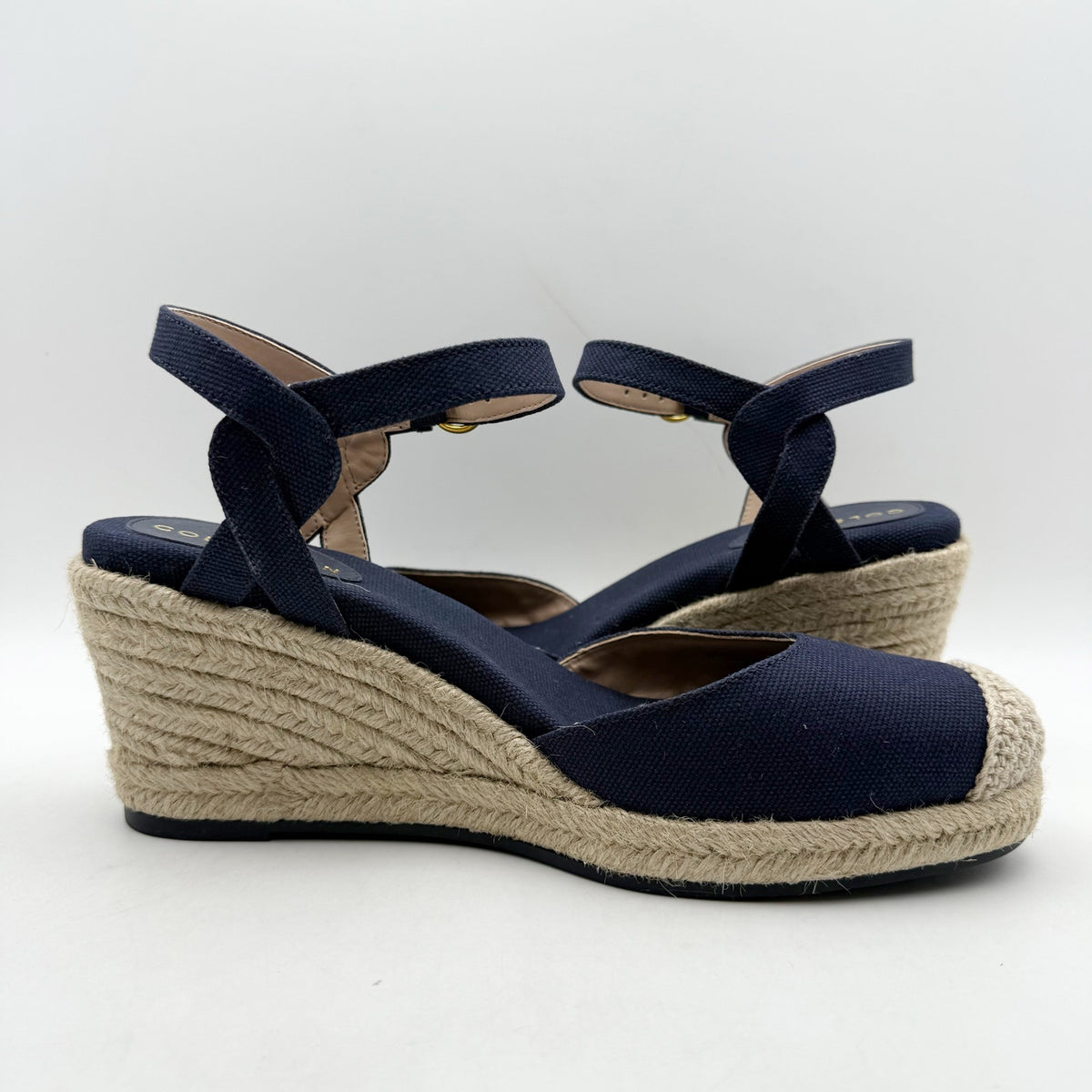 Cole Haan Women Cloudfeel Espadrille Wedge Heels Size 9.5 Navy Blue Linen NIB