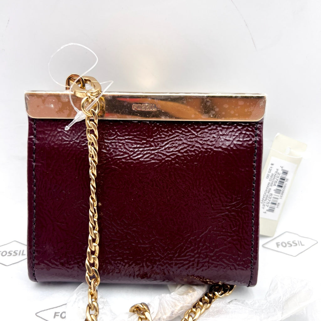 FOSSIL Penrose Wallet Crossbody Bag Small Red Mahogany Chain Strap NWT