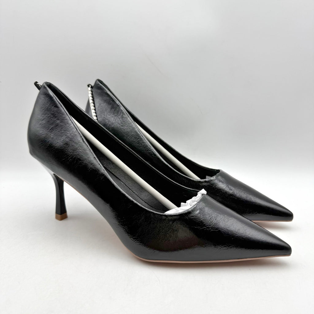 C.Paravano Womens Anna Chain Pumps EU 40 US 9.5 Black Leather NIB