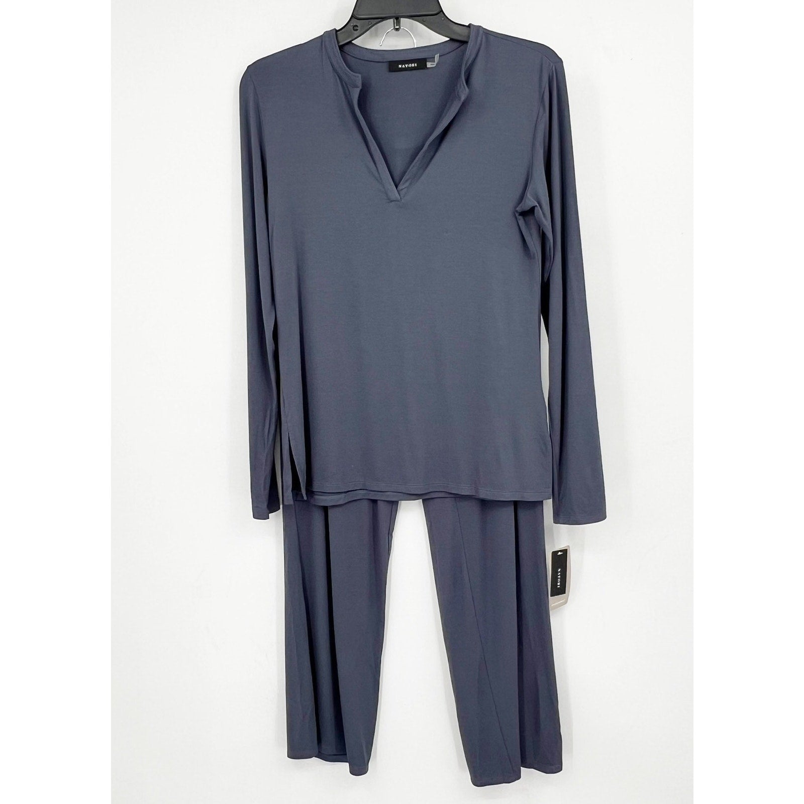 NATORI Women's Feathers Essentials Pajama Set XS Blue Long Sleeve Jersey NWT