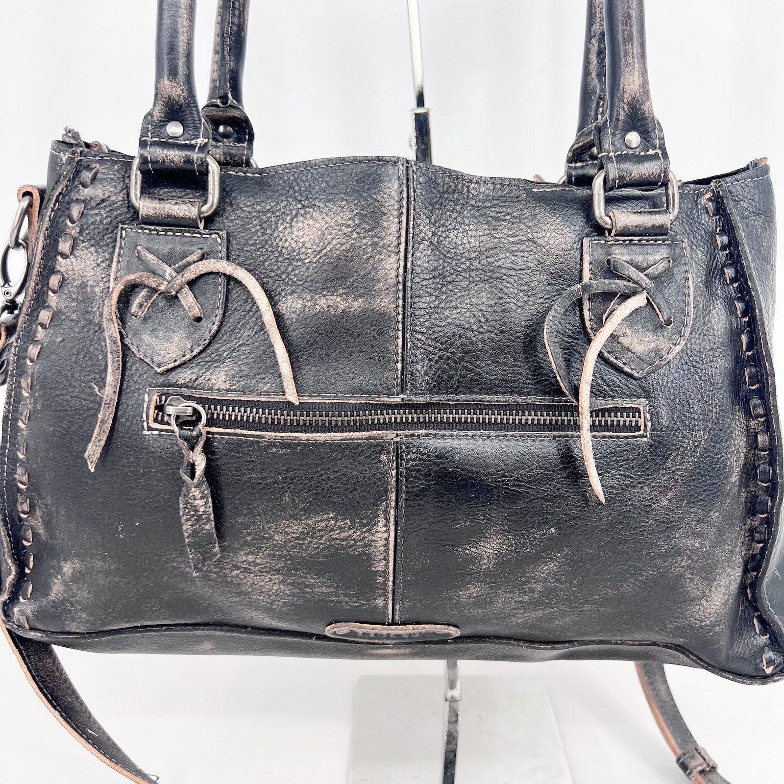 Bed Stu Rockababy Leather Shoulder Bag Washed Black Satchel Purse NWT