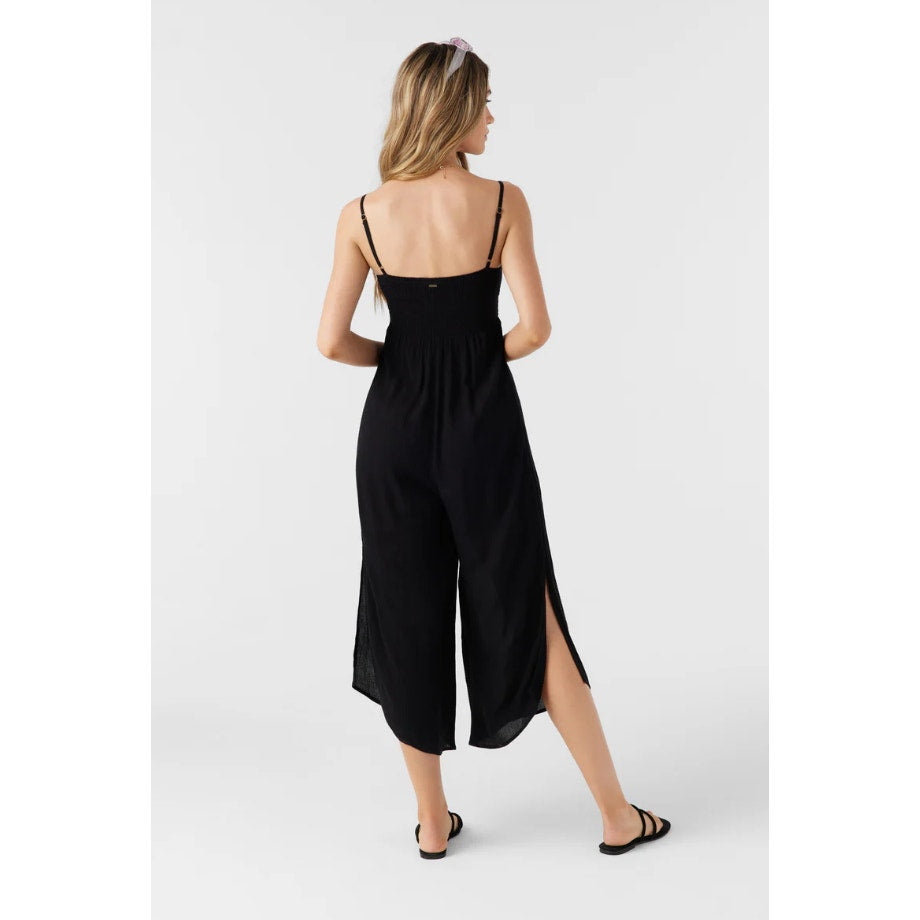 O'NEILL Women's Keiko Tank Jumpsuit XS Black Sleeveless Cut Out Wide Leg NWOT
