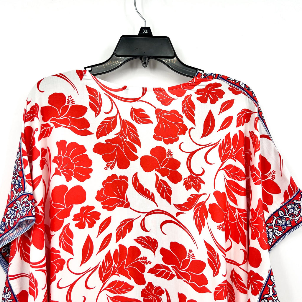TOMMY BAHAMA Women's Fiori Border Beach Tunic Cover Up Large XL White Red NWT