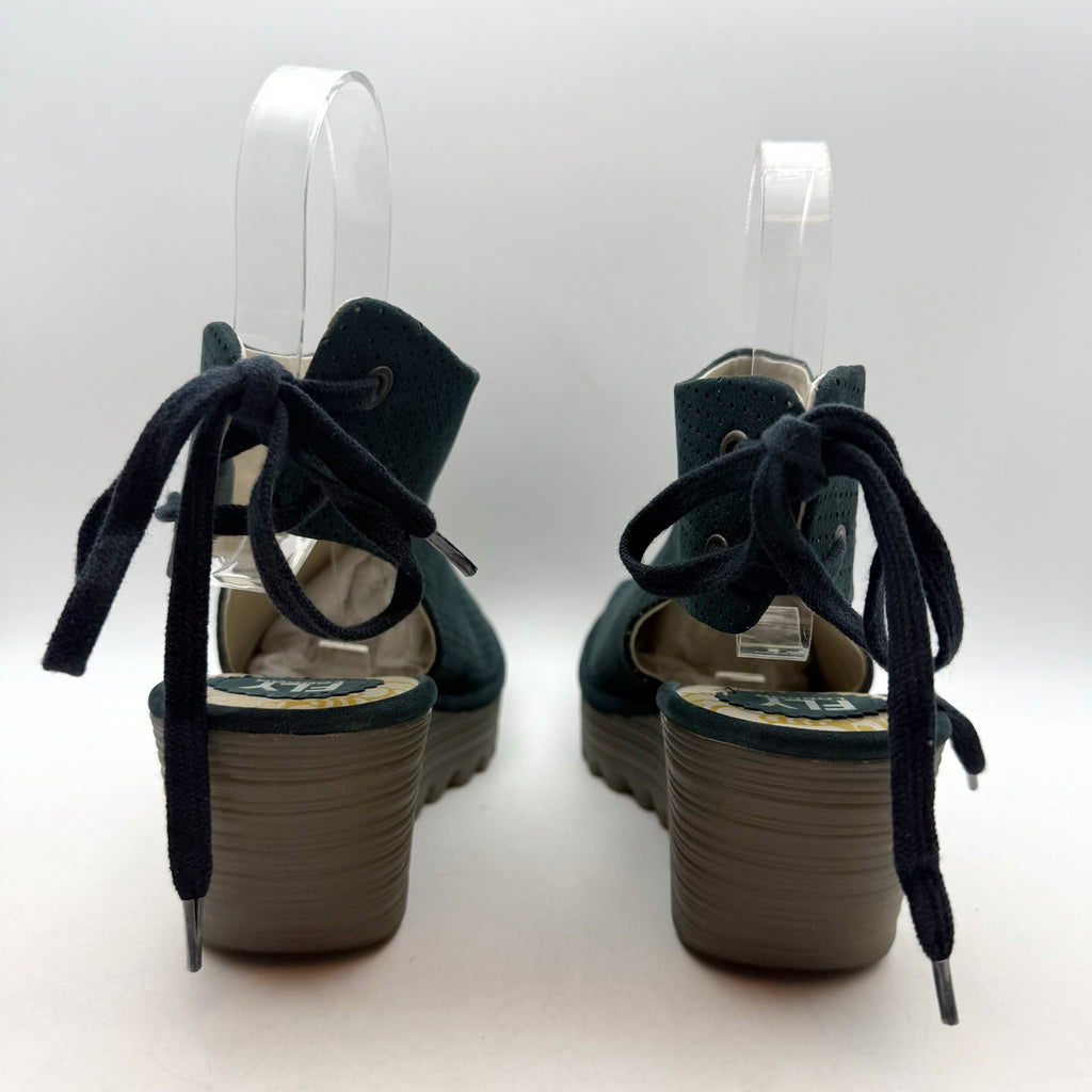 Fly London Womens Ypul799fly Wedge Sandal EU 42 US 11-11.5 Green Blue Suede NWOB