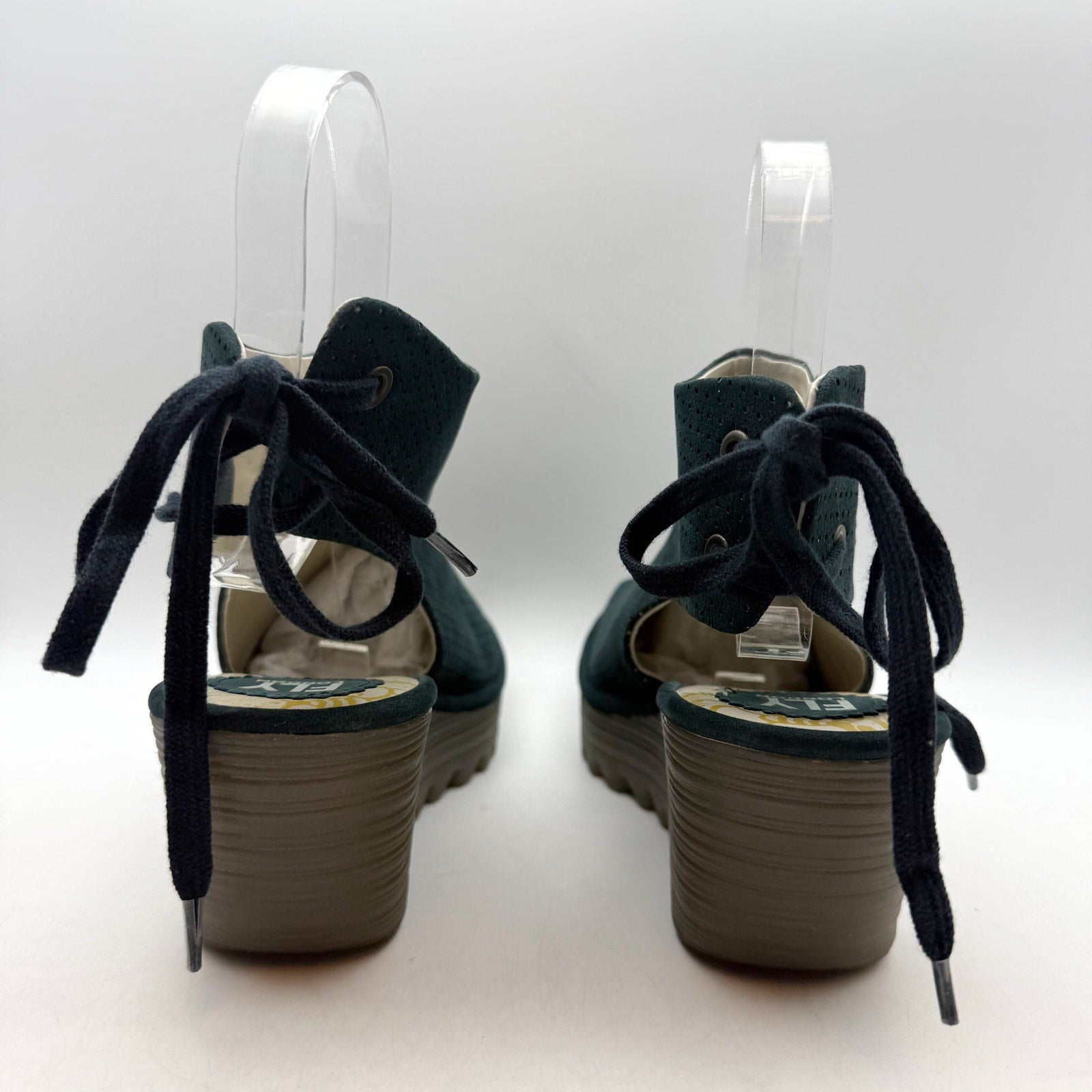 Fly London Womens Ypul799fly Wedge Sandal EU 42 US 11-11.5 Green Blue Suede NWOB