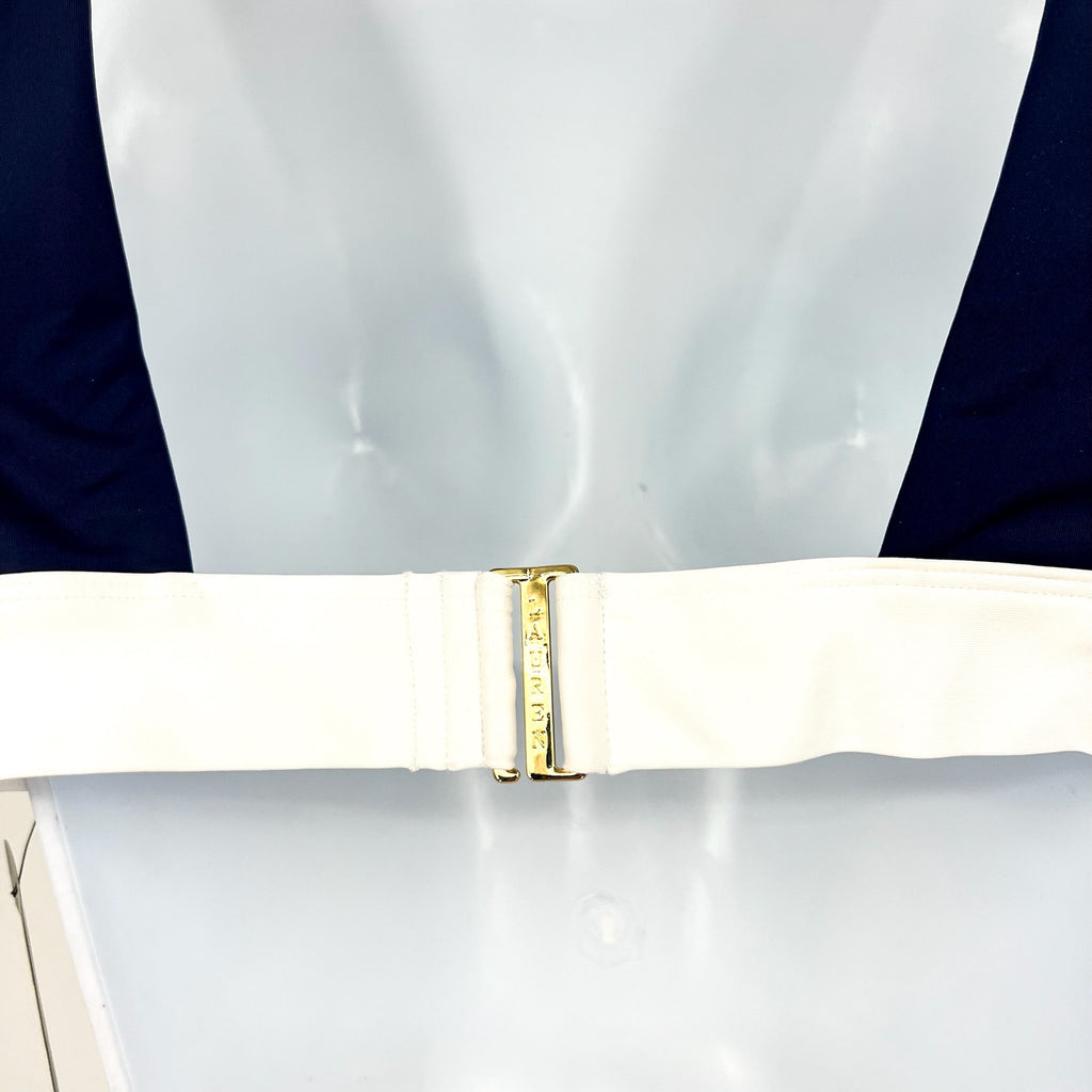 LAUREN RALPH LAUREN Women's Banded V Neck Bikini Top Size 12 Blue Bel Air NWT