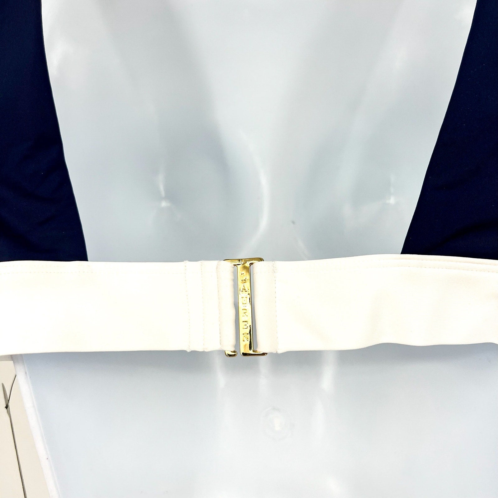 LAUREN RALPH LAUREN Women's Banded V Neck Bikini Top Size 12 Blue Bel Air NWT