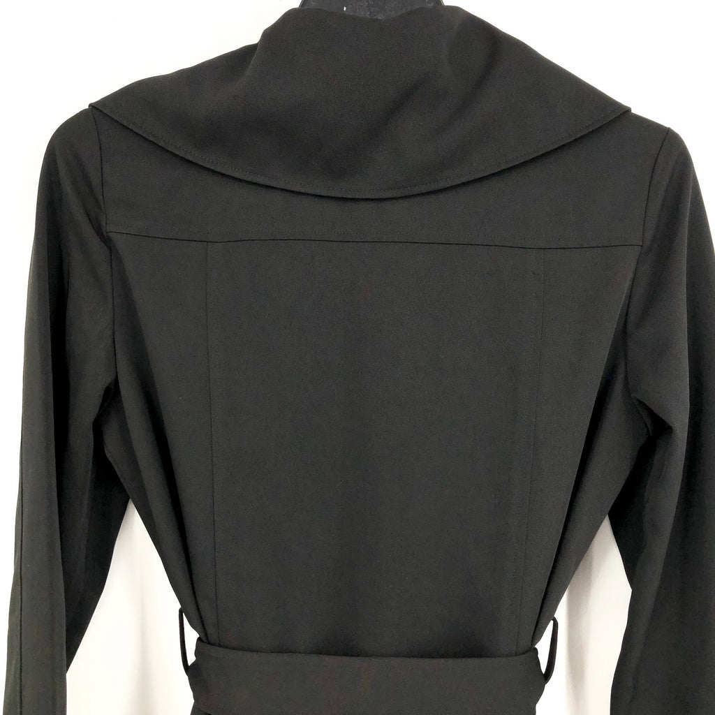 AVEC LES FILLES Womens Drape-Front Trench Coat Medium Black Belted Stretch NWT