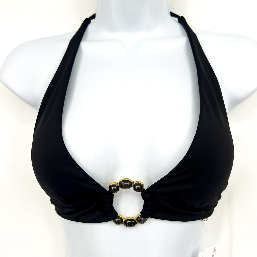 BECCA Women's Marble Canyon Ring Halter Bikini Top Small Black Adjustable NWT
