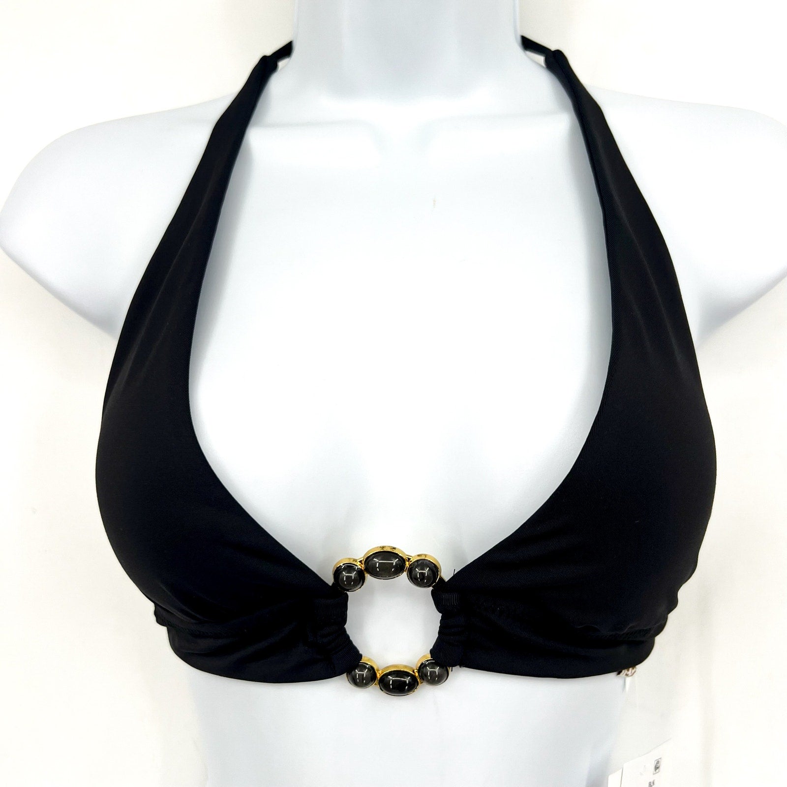 BECCA Women's Marble Canyon Ring Halter Bikini Top Small Black Adjustable NWT