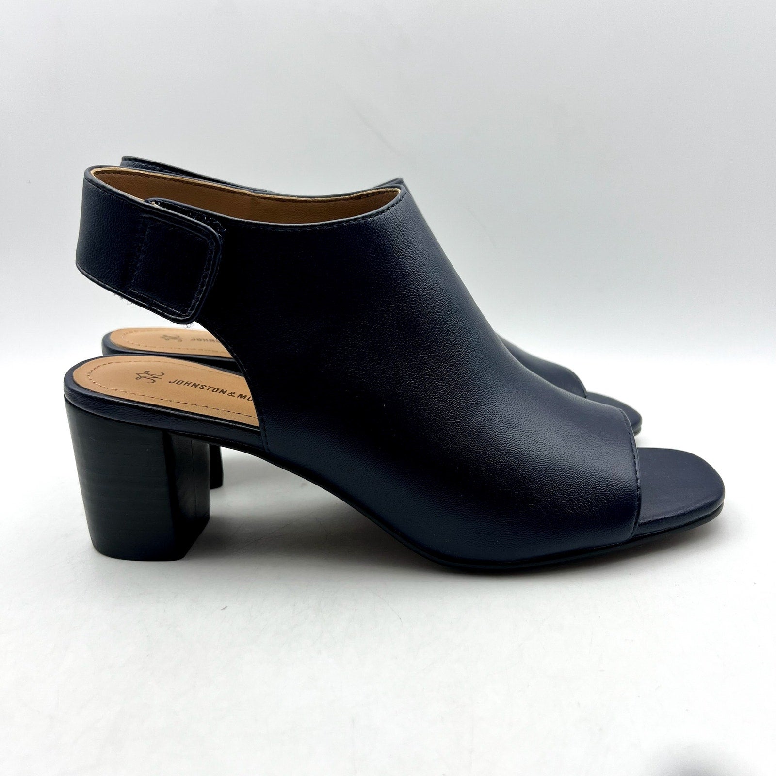 Johnston & Murphy Womens Evelyn Open Toe Bootie Size 9M Navy Blue Block Heel NIB