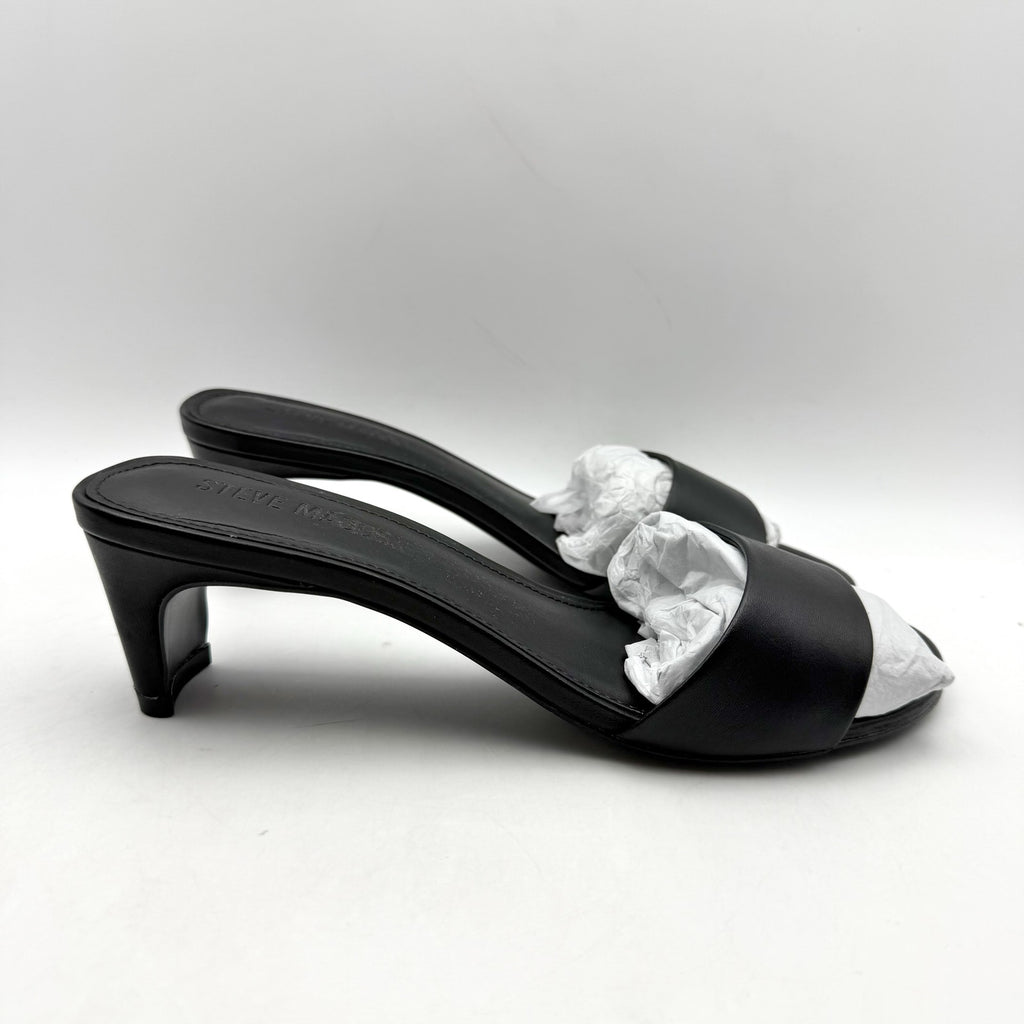 Steve Madden Womens Patsy Heeled Sandal US 7.5 M Black Vegan Leather NIB