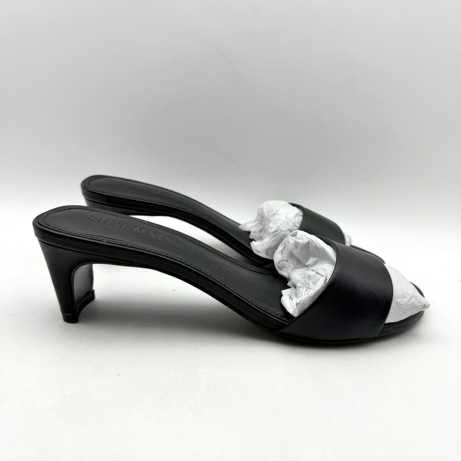 Steve Madden Womens Patsy Heeled Sandal US 7.5 M Black Vegan Leather NIB