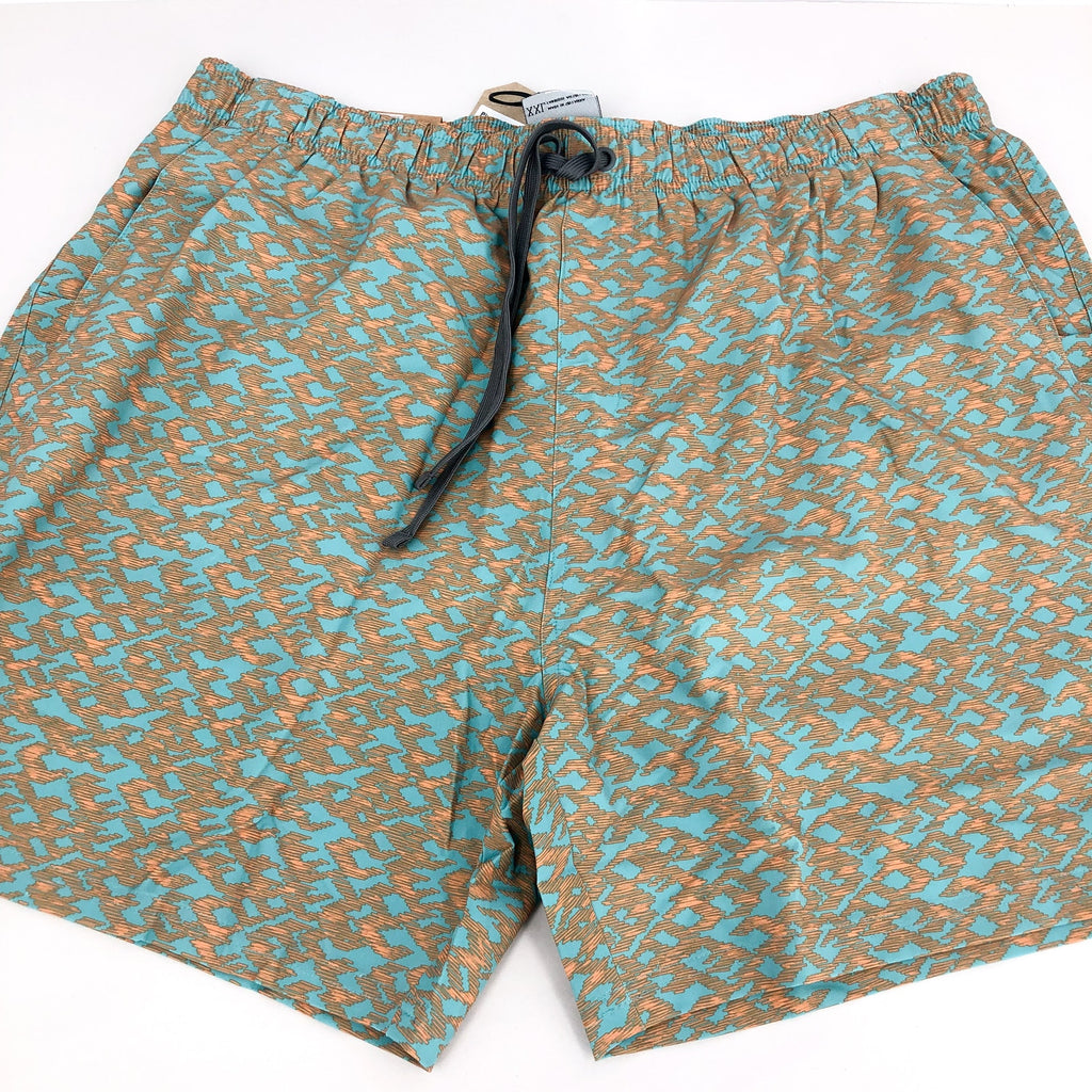 PRANA Men's Plunge Swim Shorts XXL Blue Tan Aqua Current 6" Inseam NWT