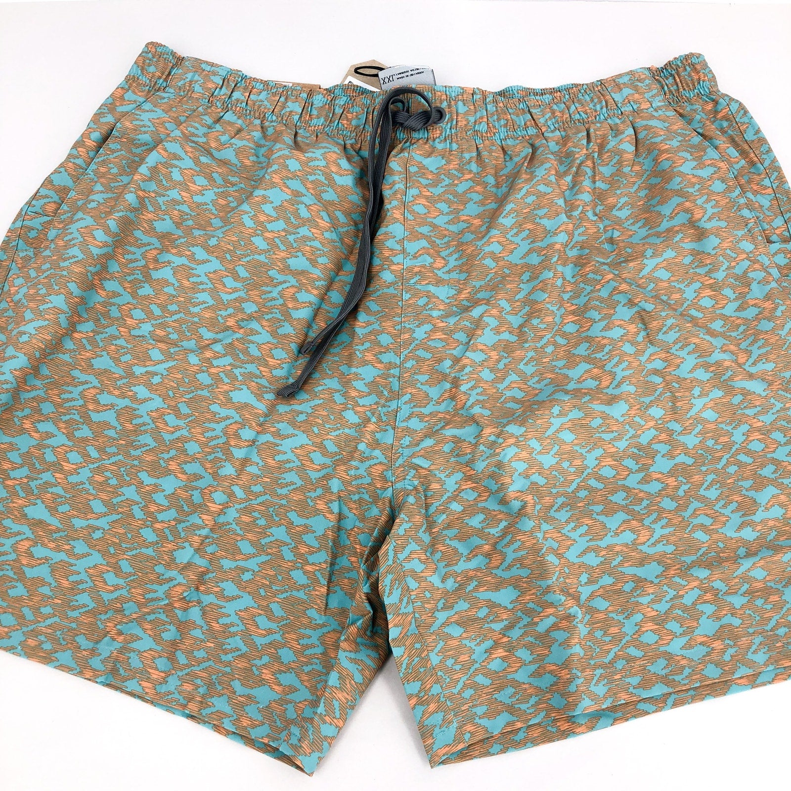 PRANA Men's Plunge Swim Shorts XXL Blue Tan Aqua Current 6" Inseam NWT