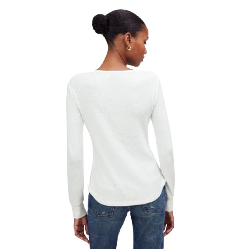 MADEWELL Women's Waffle-Knit Scoopneck Henley Tee Medium White NS612 NWT