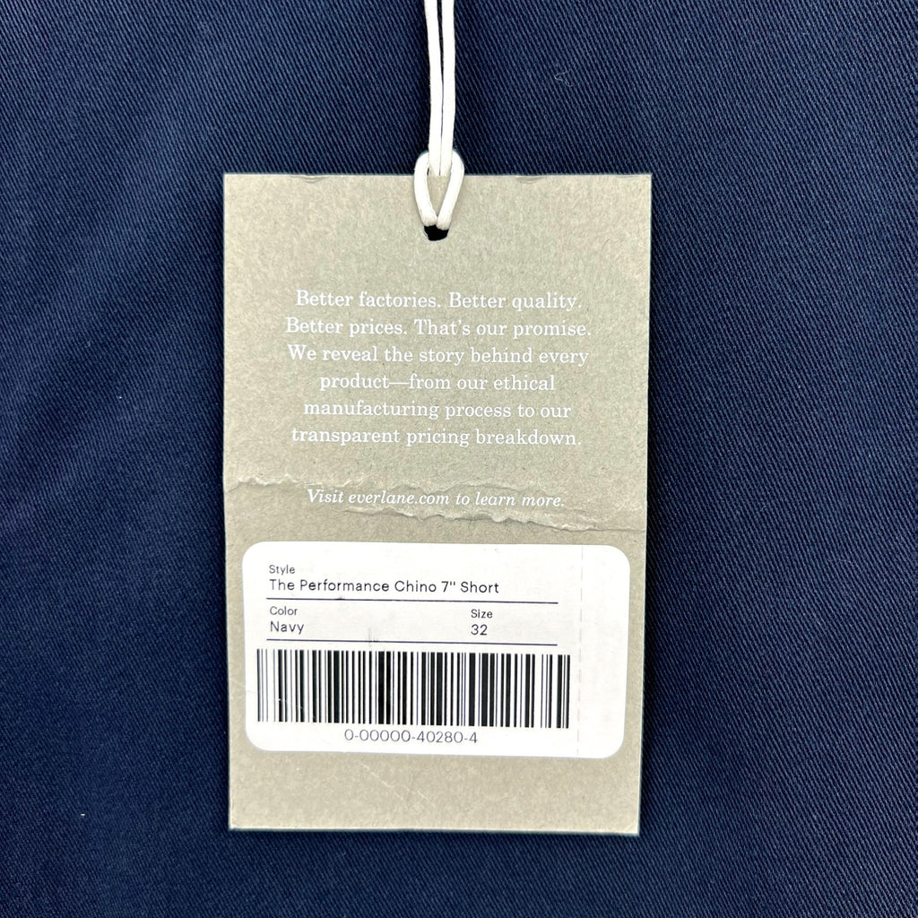 EVERLANE Men's The 7" Performance Chino Shorts Size 32 Navy Blue NWT