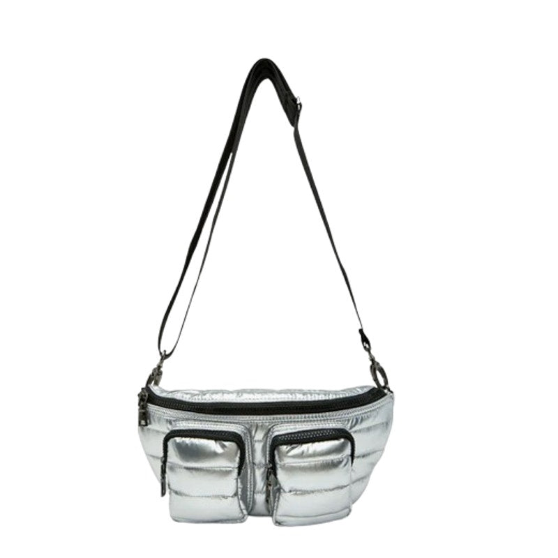 THINK ROYLN Women's Double Down Crossbody Fanny Pack Small Pearl Silver NWT