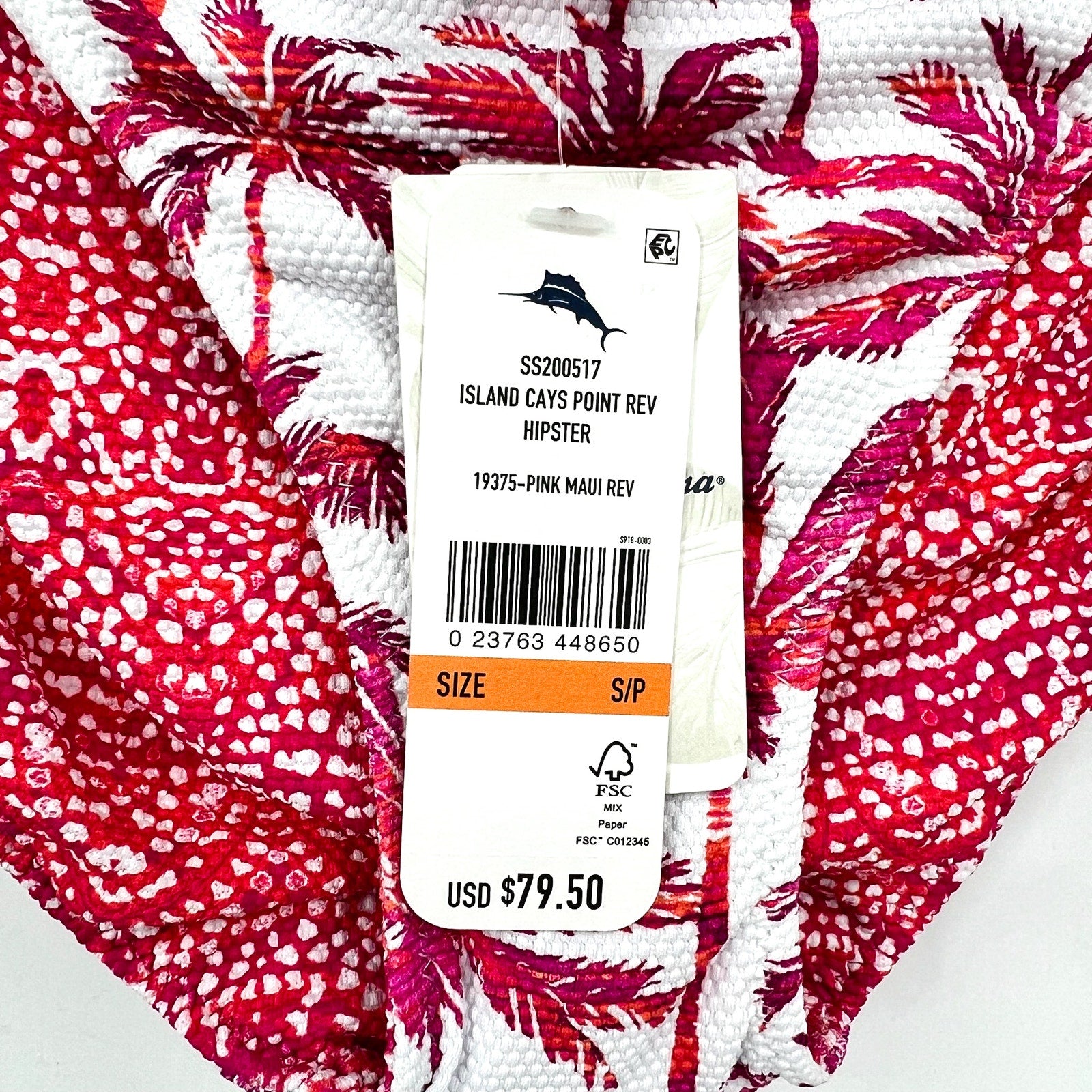 TOMMY BAHAMA Island Cays Hipster Bikini Small Pink Maui Pointelle Reversible NWT