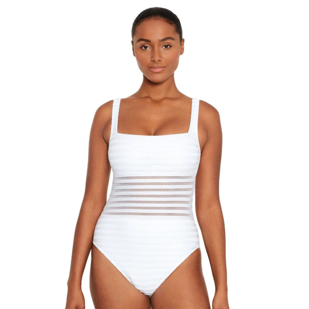 LAUREN RALPH LAUREN Ottoman One Piece Swimsuit Size 6 White Mesh Stripe NWT