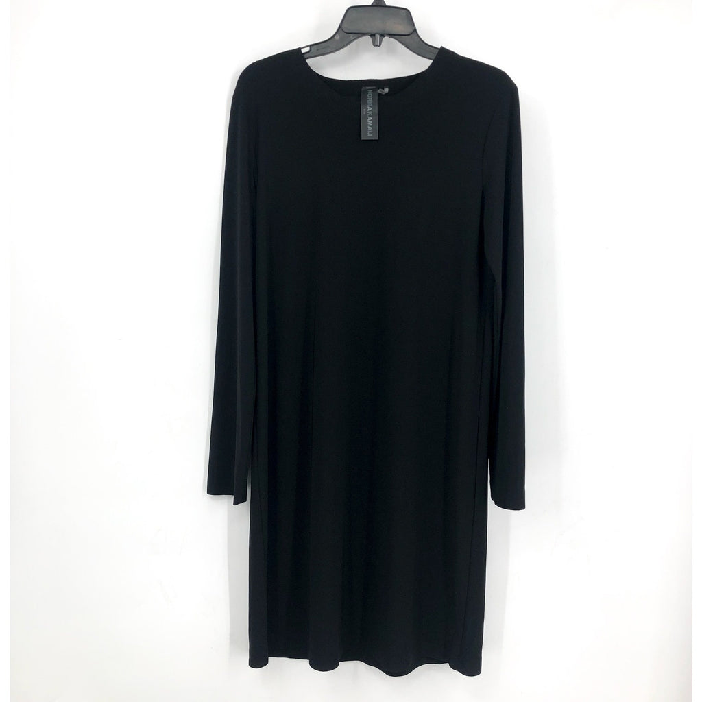 NORMA KAMALI Women's Long Sleeve Shift Dress Small Black Stretch Crewneck NWOT
