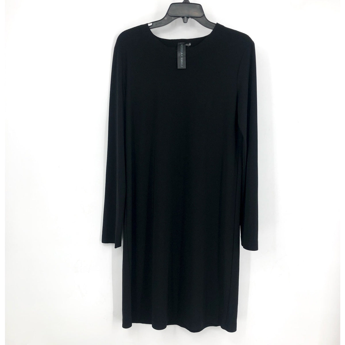 NORMA KAMALI Women's Long Sleeve Shift Dress Small Black Stretch Crewneck NWOT