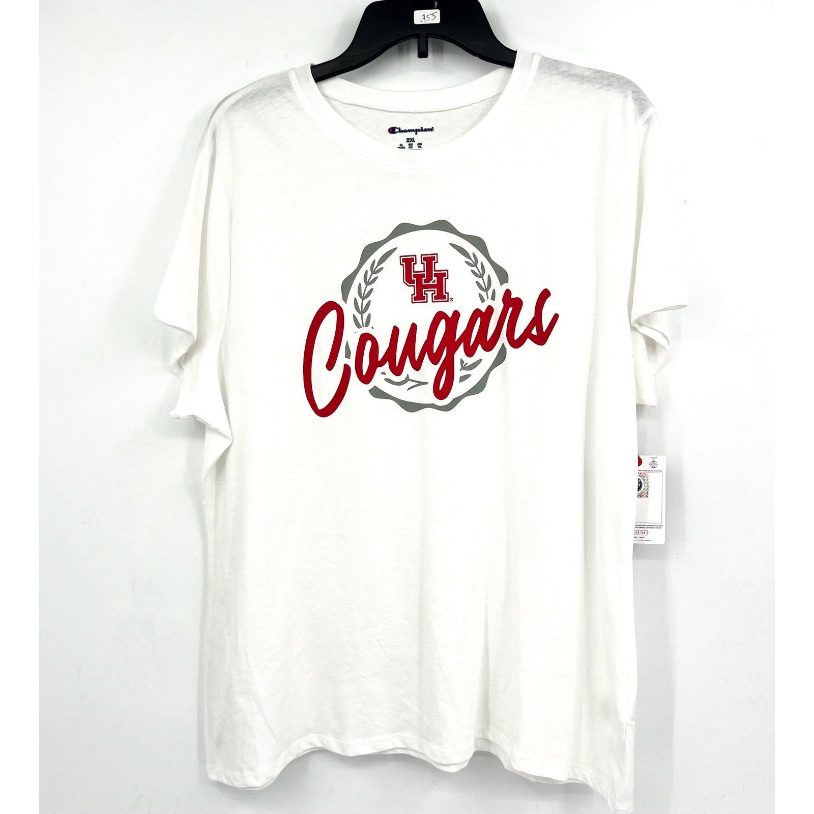 CHAMPION Women's UH Cougars Faux Crest T-shirt XXL White Red Short Sleeve NWT