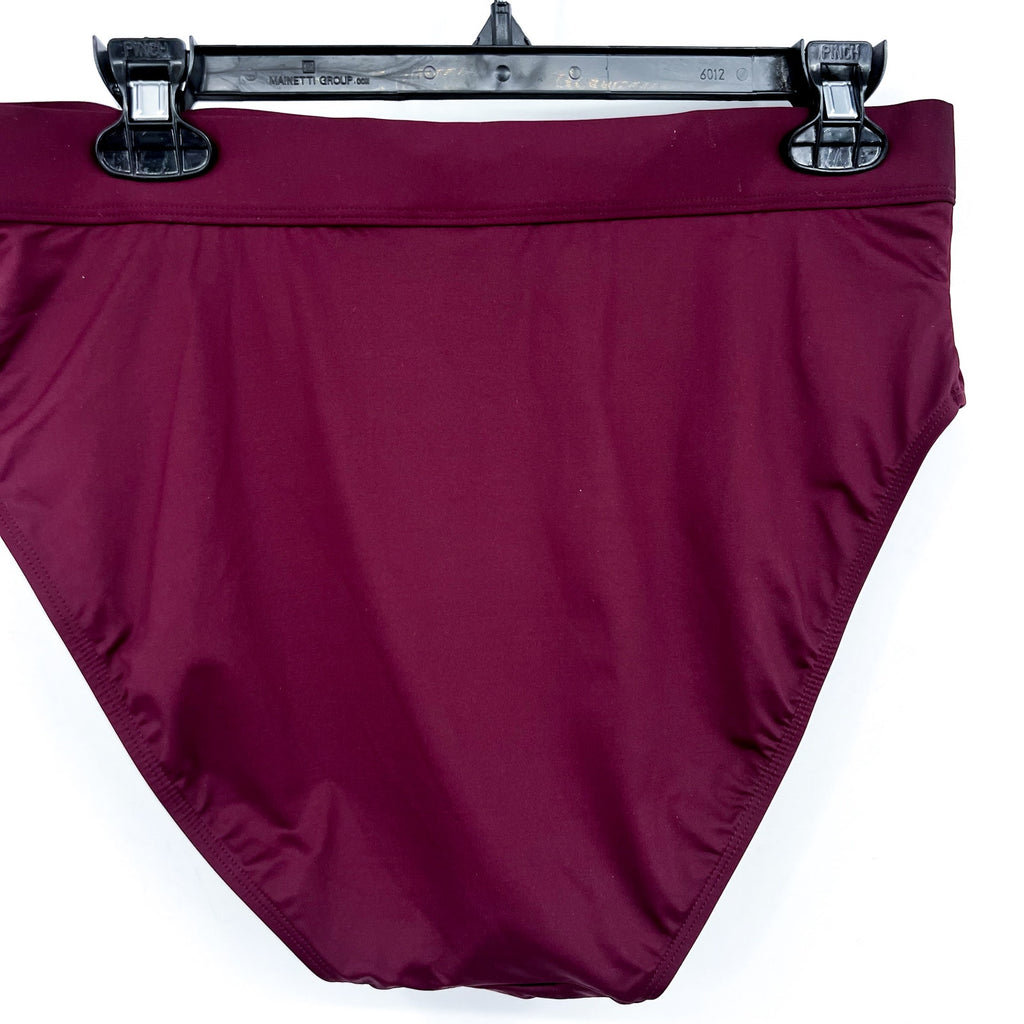 LAUREN RALPH LAUREN Women Banded High Waist Bikini Bottom Size 14 Red Claret NWT