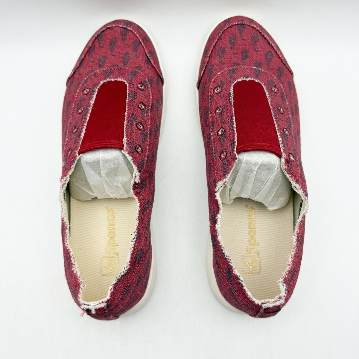 Spenco Womens Santa Maria Batik Sneakers Size 7.5 Red Canvas Casual Slip On NIB