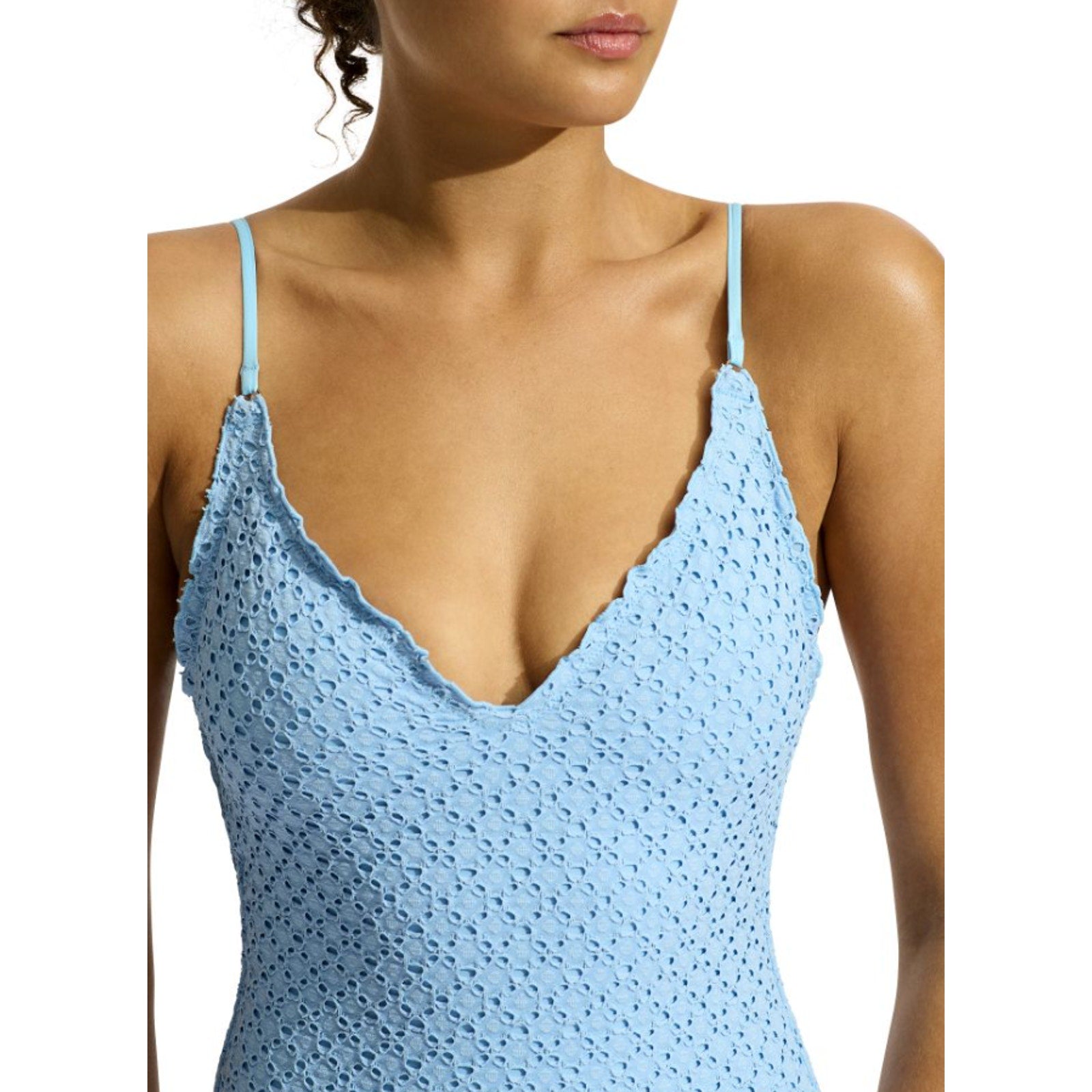 SEAFOLLY Women's Daydreamer One Piece Swimsuit Size 10 Powder Blue V Neck NWT
