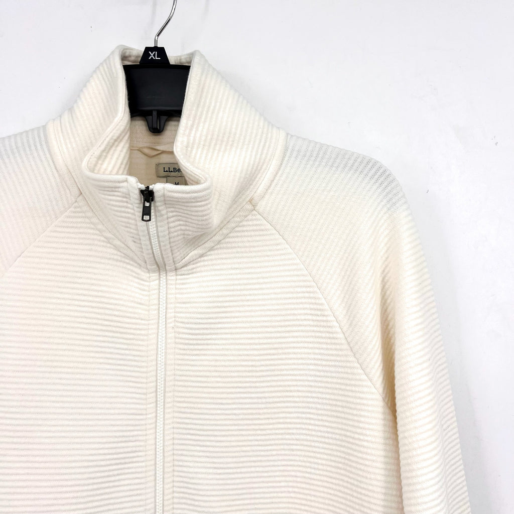L.L BEAN Womens Lakewashed Full-Zip Sweater Medium White Sea Salt NWT