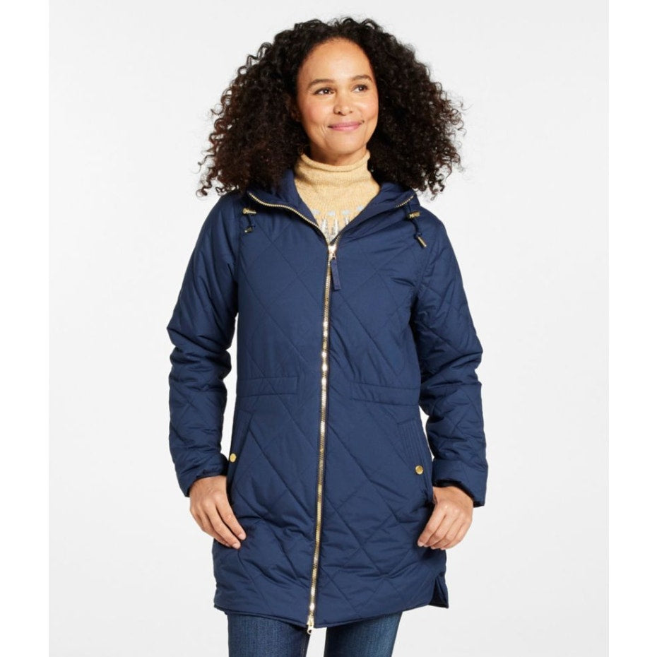 L.L BEAN Womens Bean's Cozy Quilted Coat Medium Petite Blue Mid-Length NWOT