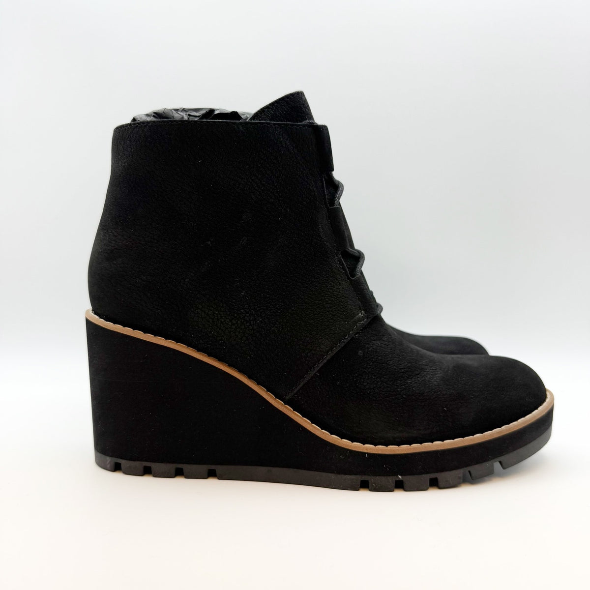 Eileen Fisher Women’s Alpine Ankle Boots Size 9 Black Leather Lace Up Wedge NIB