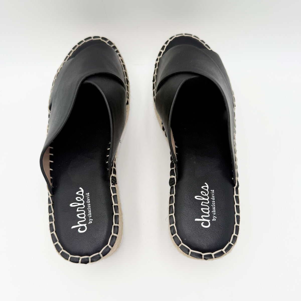 Charles David Womens Santana Wedge Sandals Size 8.5 M Black Platform Slides NWOB