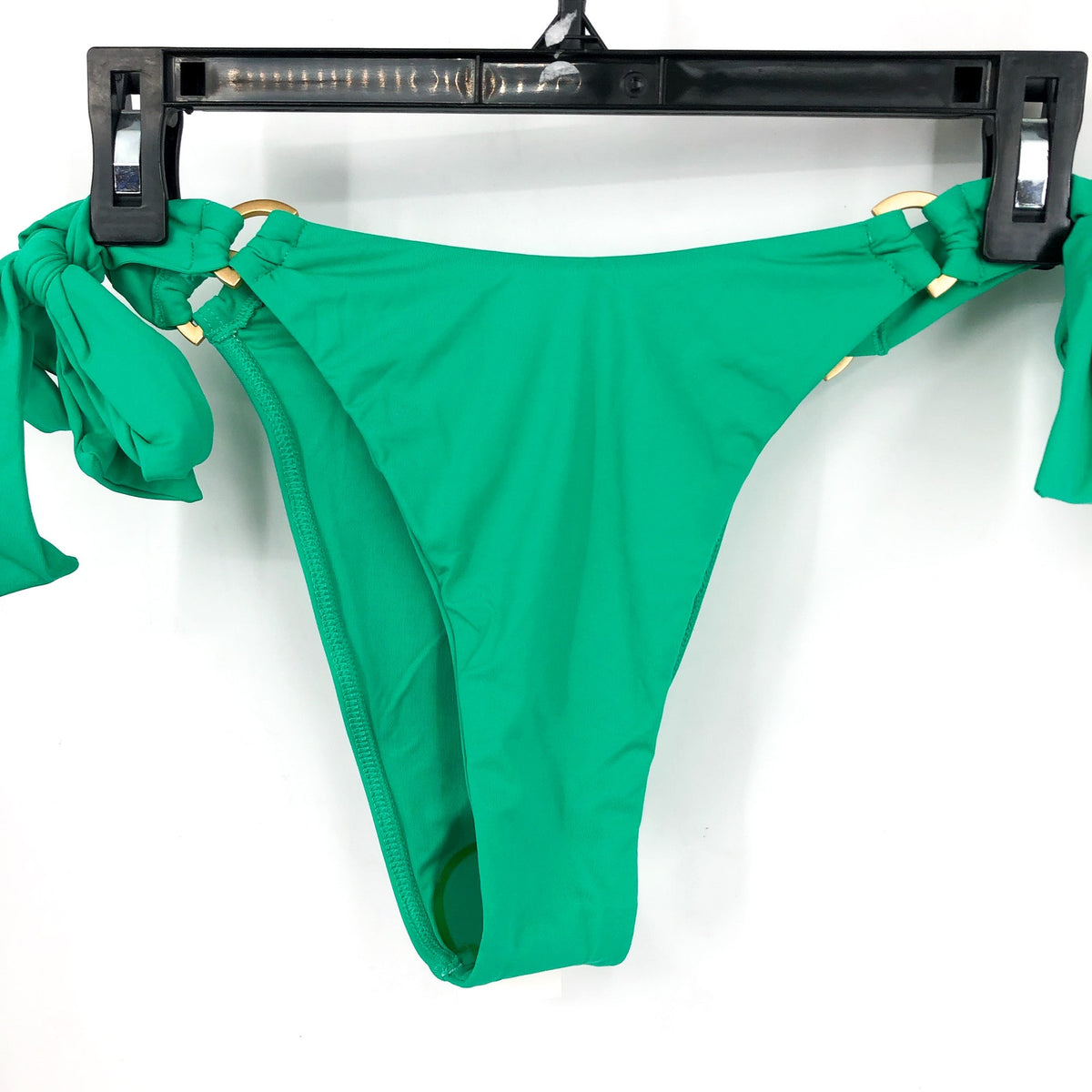 L*SPACE Women's Kiki Bikini Bottom Medium Jade Green Side Tie Metal D Rings NWT