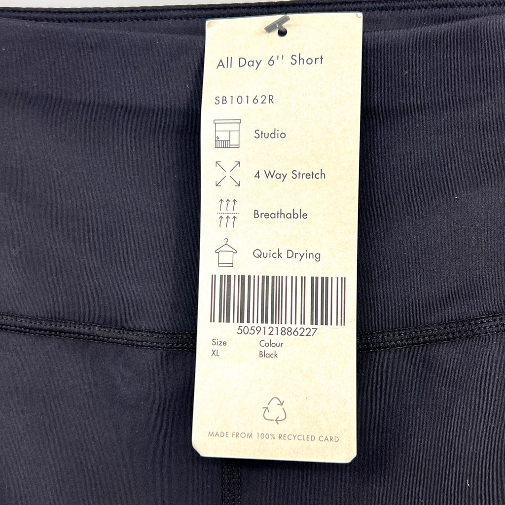 SWEATY BETTY Women's All Day 6" Shorts XL Black Athletic Stretch NWT