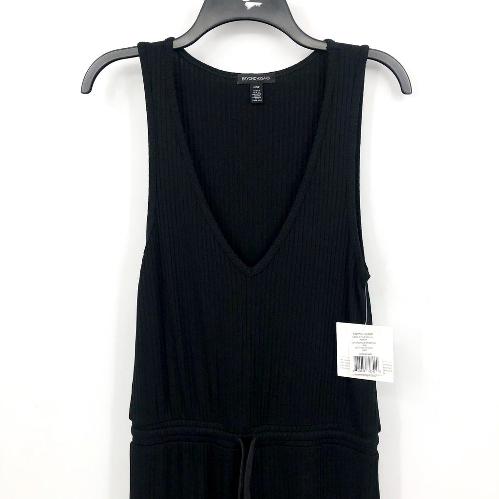 BEYOND YOGA Women's Jetsetter Wide Leg Jumpsuit Small Black Rib V Neck NWT
