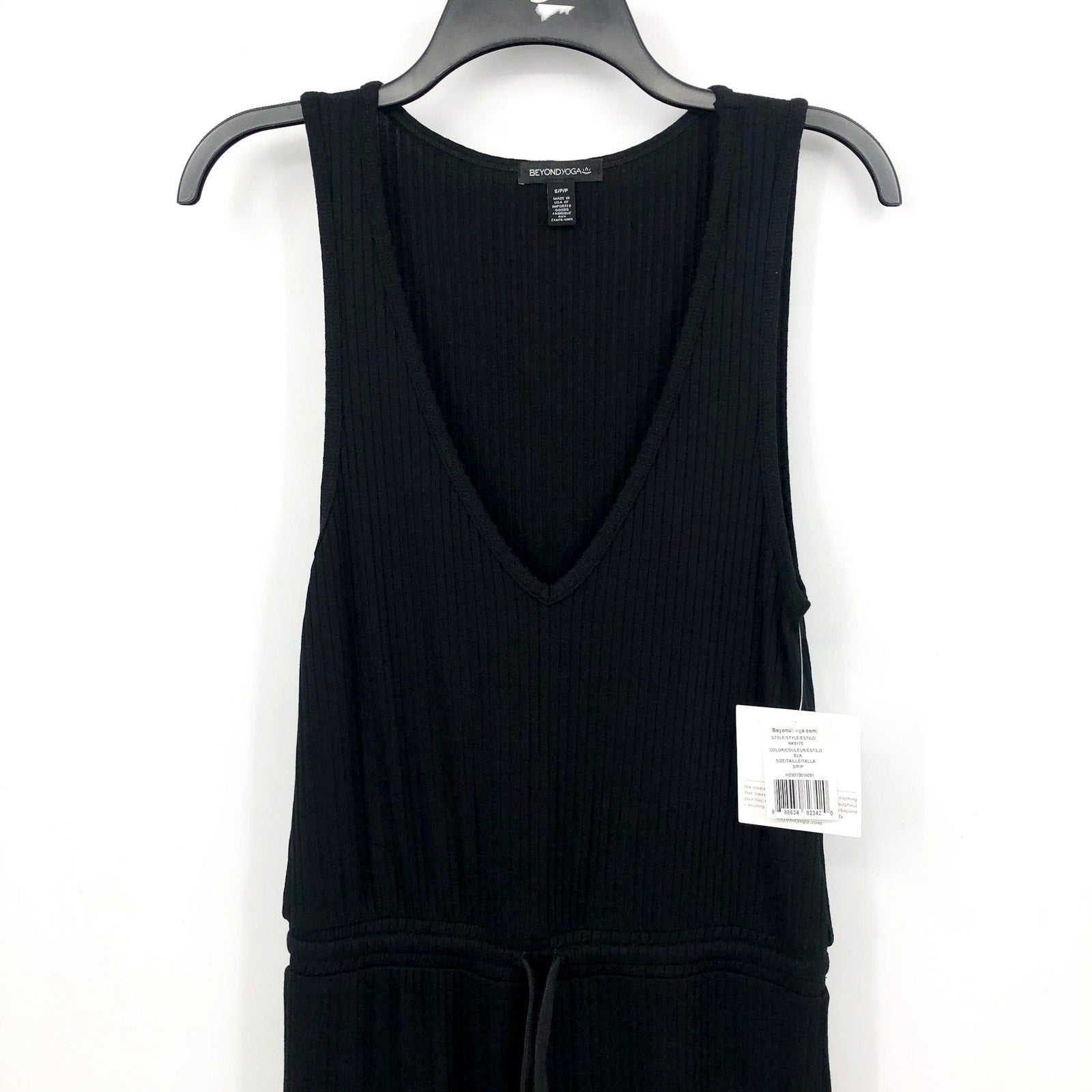 BEYOND YOGA Women's Jetsetter Wide Leg Jumpsuit Small Black Rib V Neck NWT