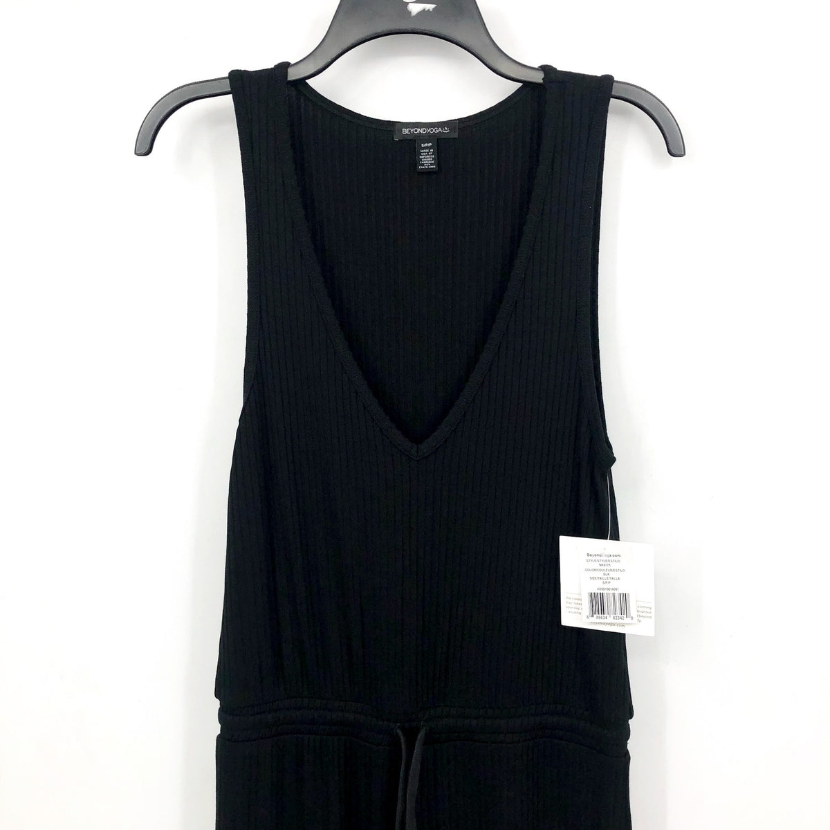 BEYOND YOGA Women's Jetsetter Wide Leg Jumpsuit Small Black Rib V Neck NWT