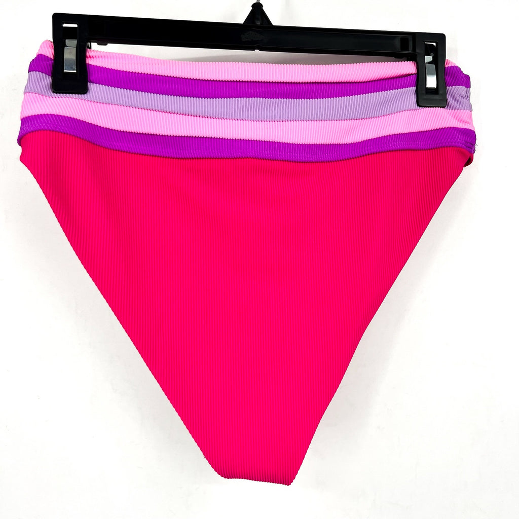 BEACH RIOT Millie High Waisted Bikini Bottom Small Pink Raspberry Colorblock NWT