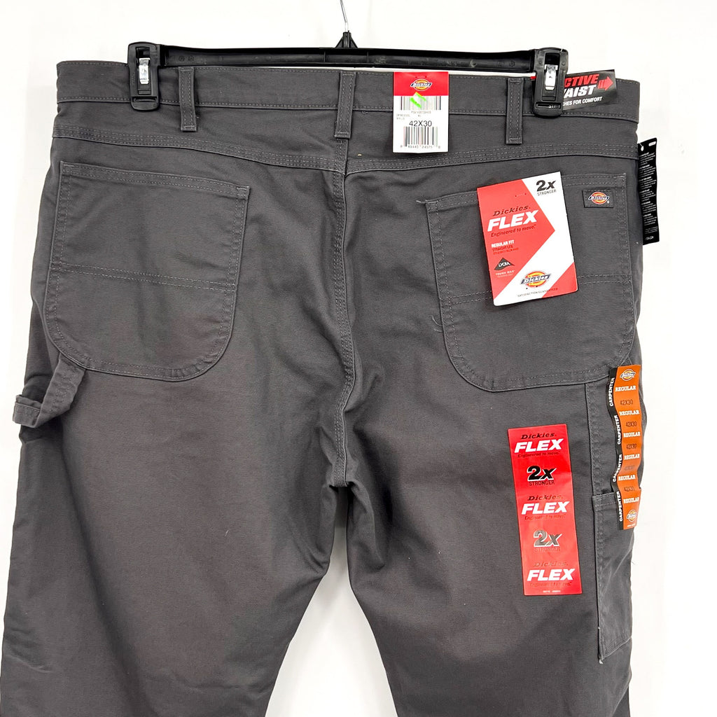 DICKIES Men's Duck Carpenter Pants 42x30 Gray Slate Regular Fit Stretch NWT