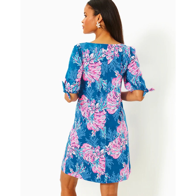 LILLY PULITZER Easley Short Sleeve Dress XXL Blue Pink For the Fans NWT