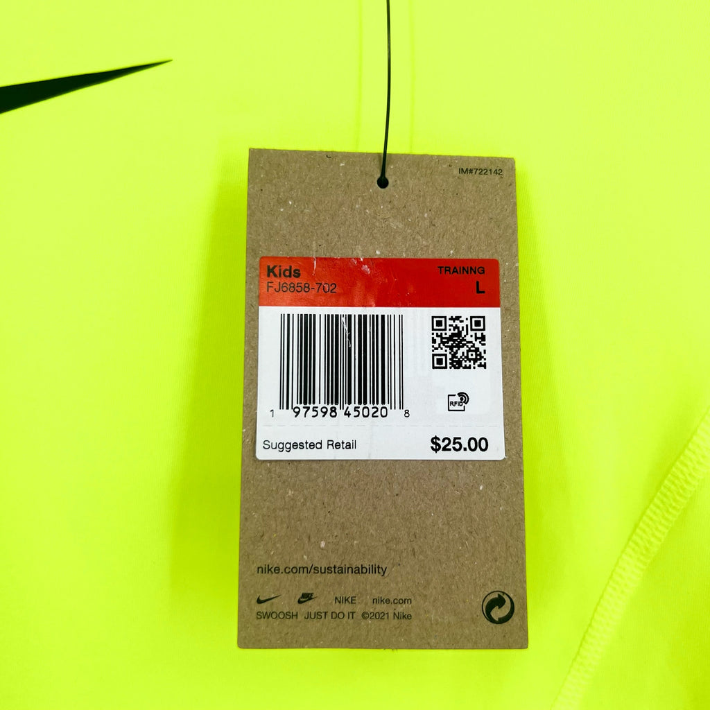 NIKE Big Kids Dri-FIT Short-Sleeve Tshirt Large Neon Yellow Crewneck NWT