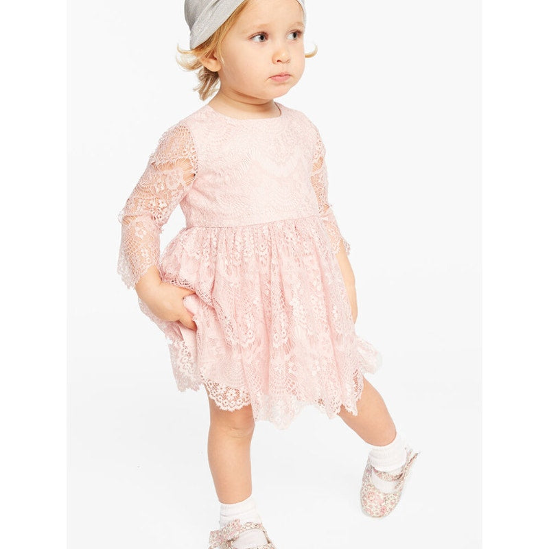 BARDOT Baby Girl Gertrude Lace Dress 12-18 Months Pink Long Sleeve NWT