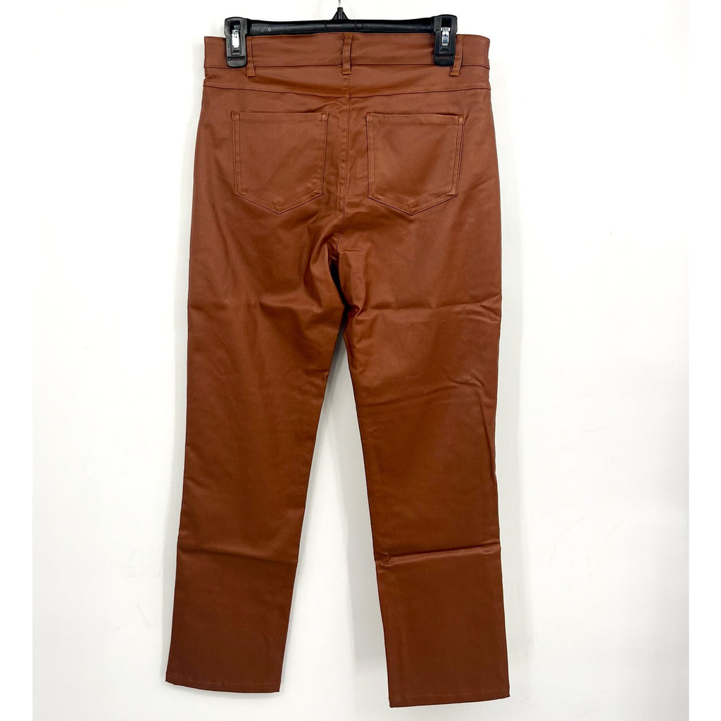 TRIBAL Womens Vegan Leather Pants Size 6 PETITE Brown Walnut Straight Leg NWT