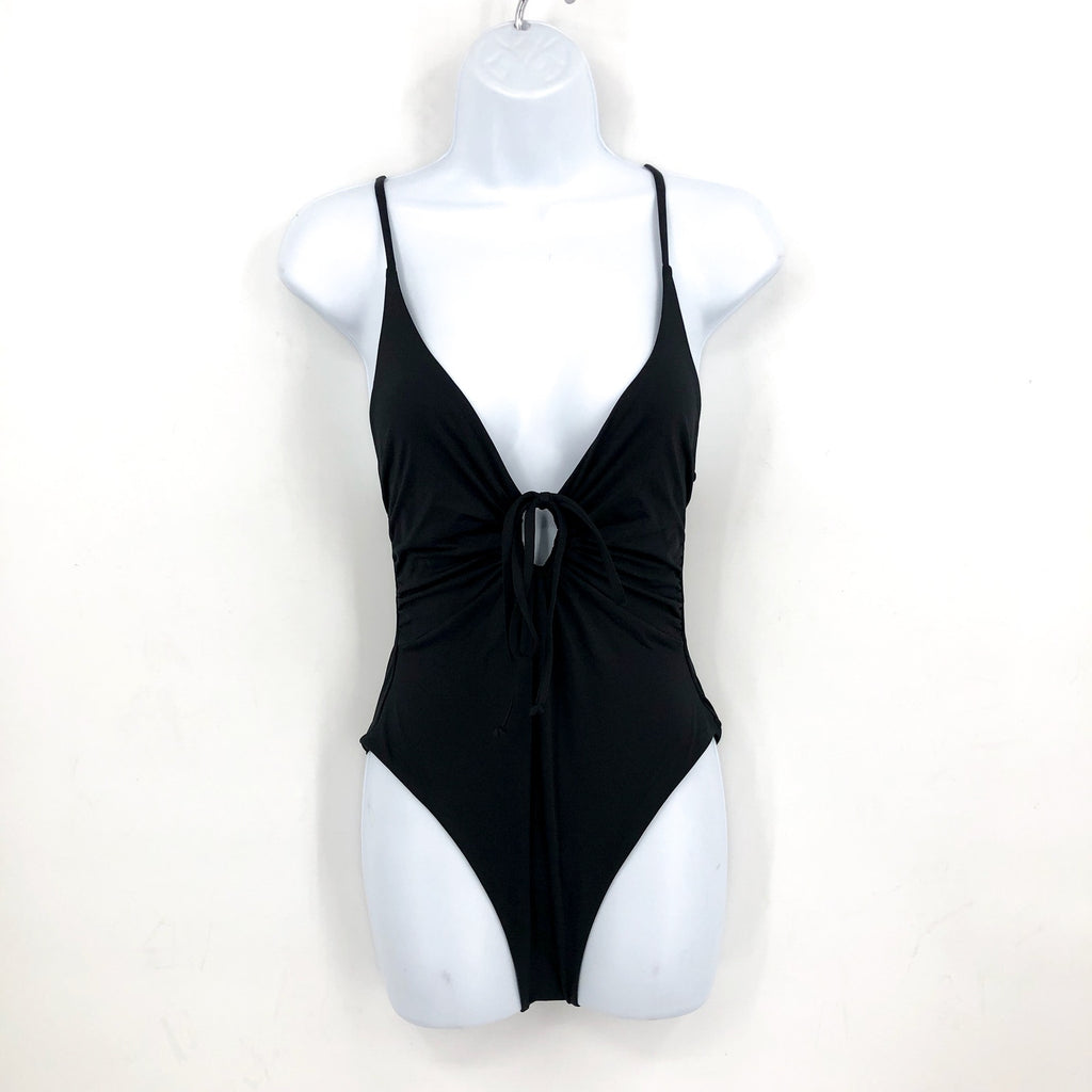 L*SPACE Women's Piper Classic One Piece Swimsuit XS Black Front Keyhole NWT