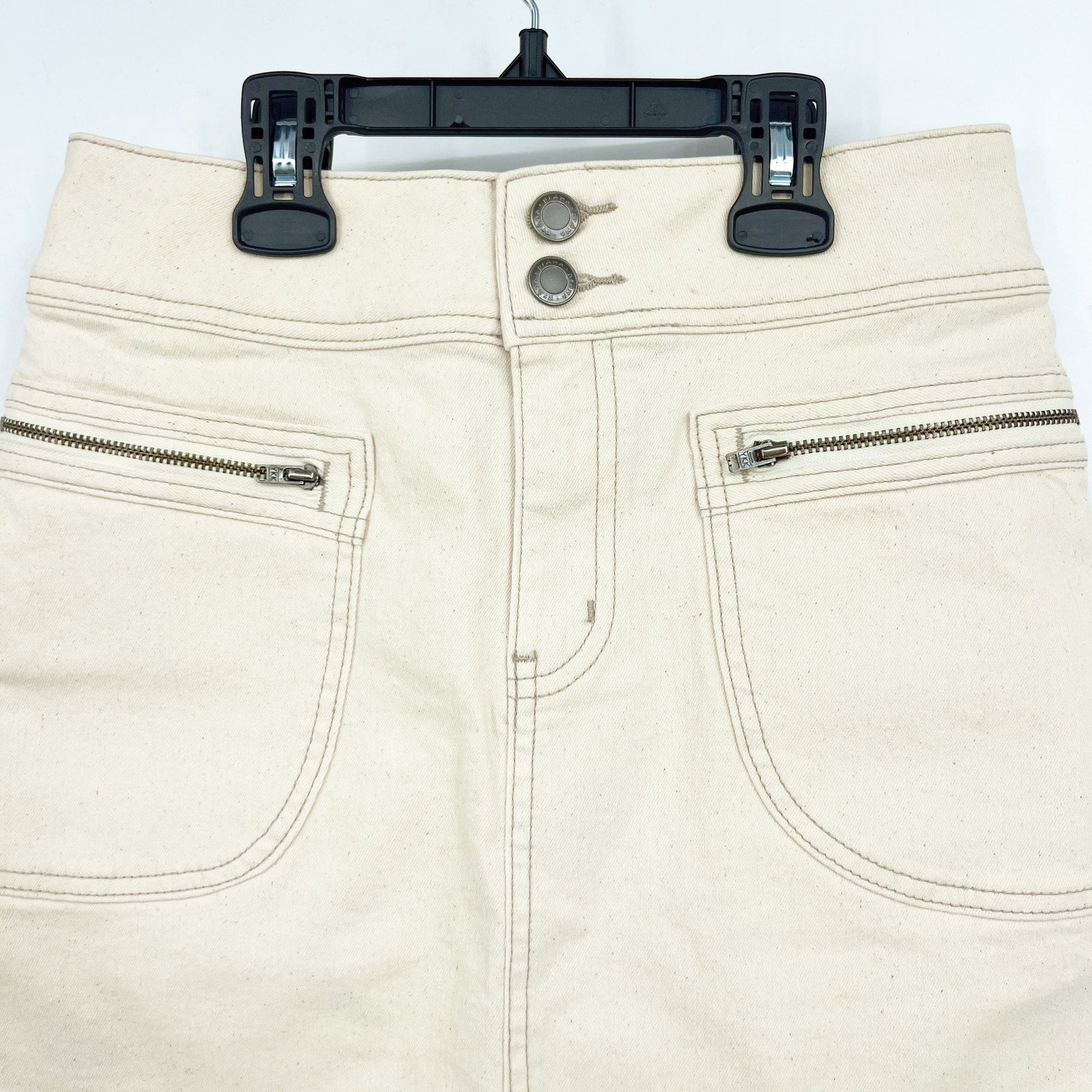 PRANA Womens Broadway Denim Skirt Size 0 Natural Cream Knee Length Stretch NWT
